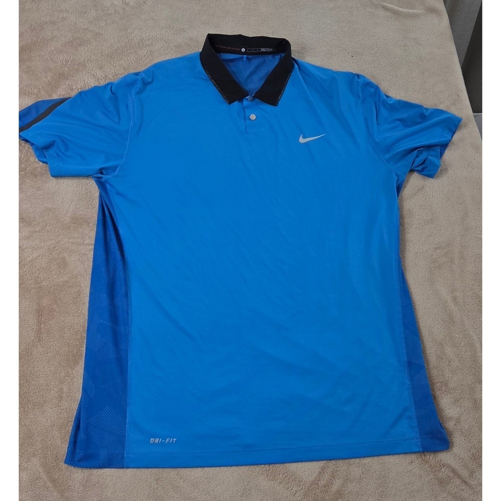 Nike Tiger Woods Collection Polo Golf Shirt Mens L Blue Stretch Short Sleeve